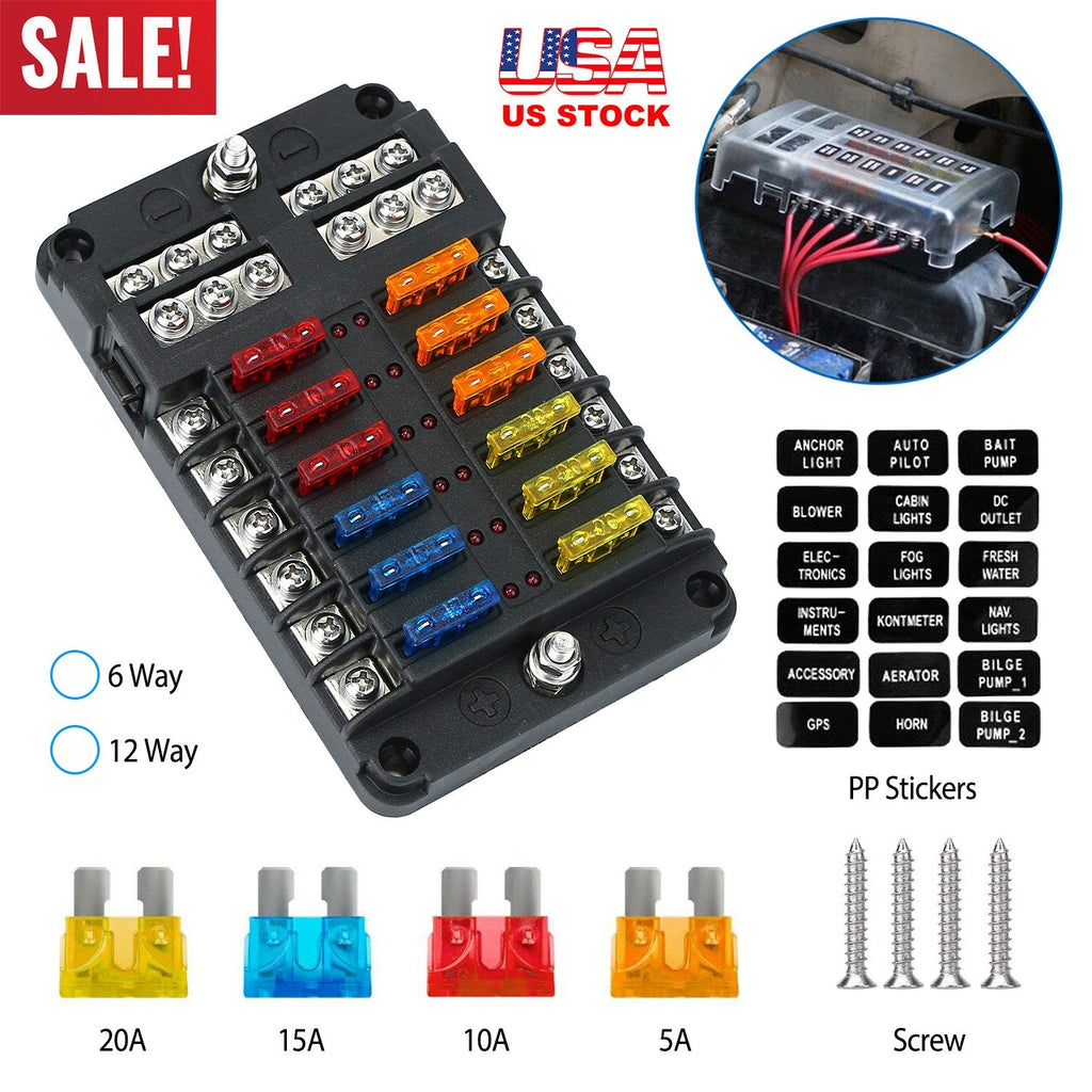 6-Way Fuse Box Holder with LED Indicator