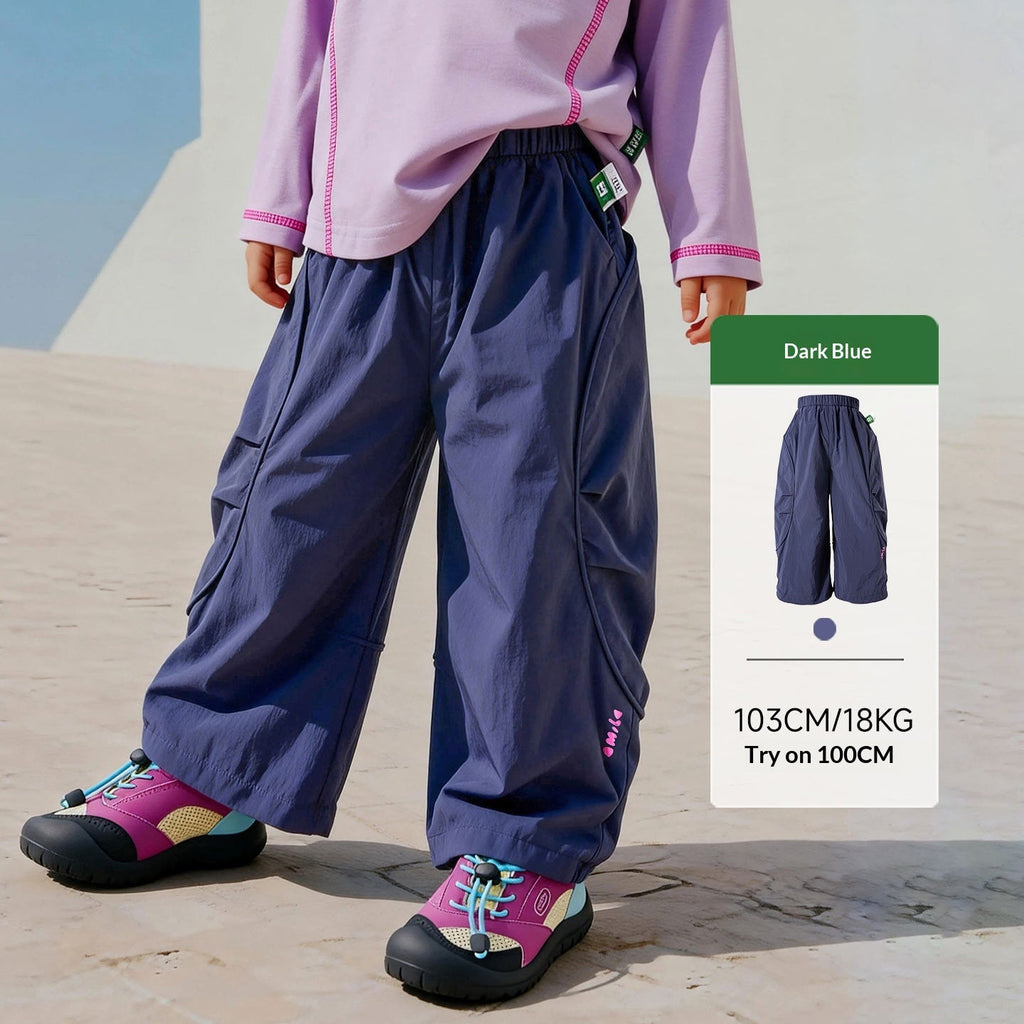 Kids Solid-Color Loose-Fit Wide-Leg Cropped Pants