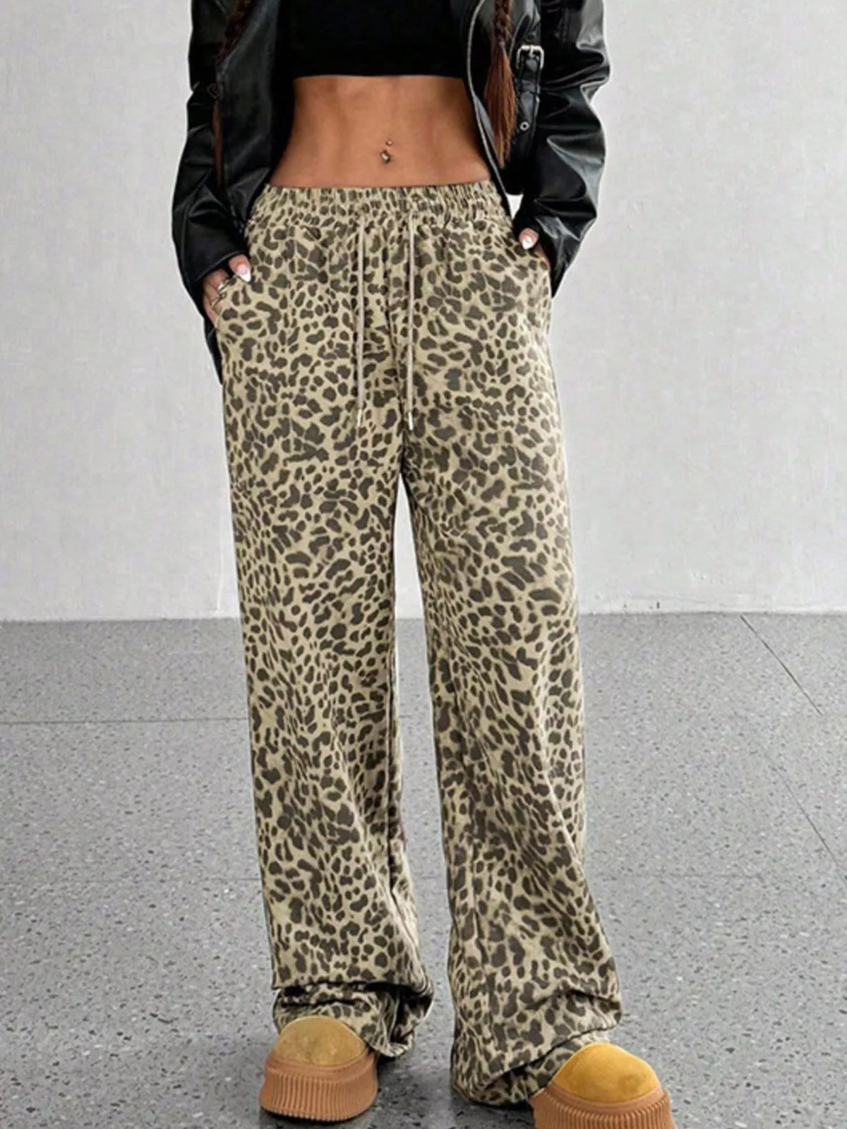 Leopard Wide-Leg Drawstring Pants