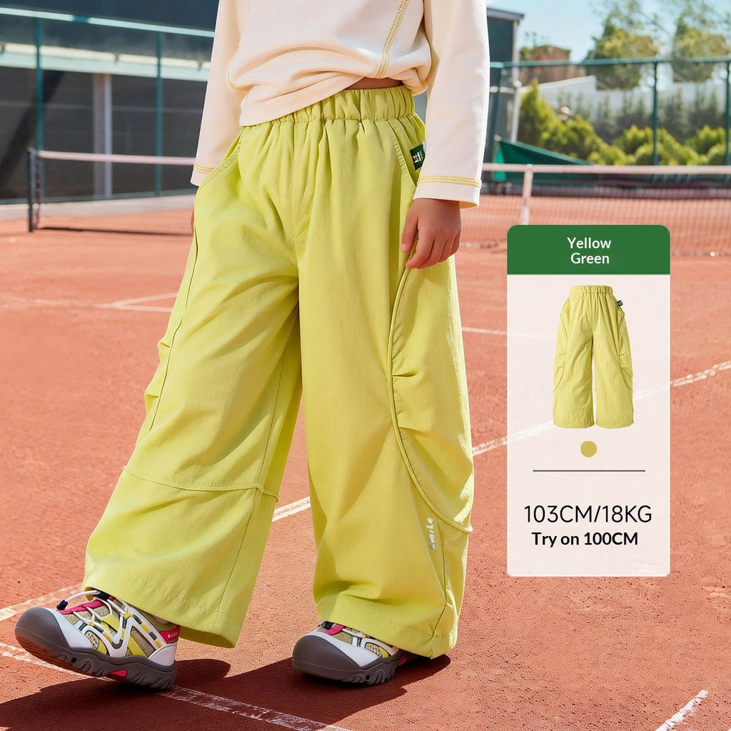 Kids Solid-Color Loose-Fit Wide-Leg Cropped Pants