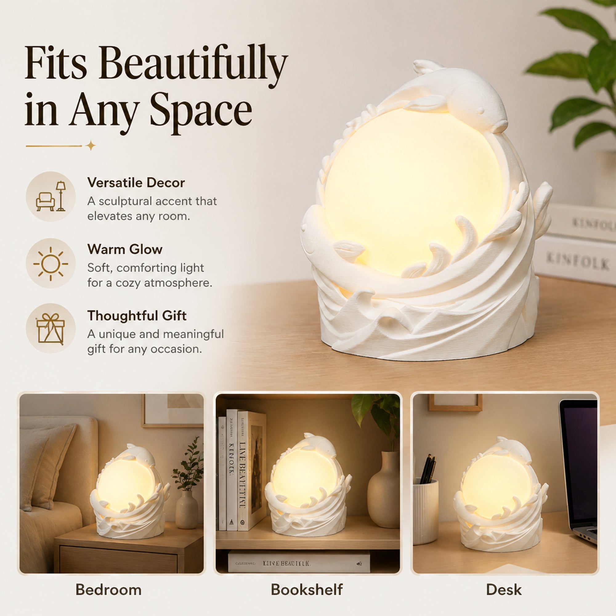 3D Printed Koi Fish Ambient Table Lamp, Warm Glow Sculptural Night Light, Nature Inspired Decorative Desk Lamp For Bedroom, Bookshelf, Office And Home Decor