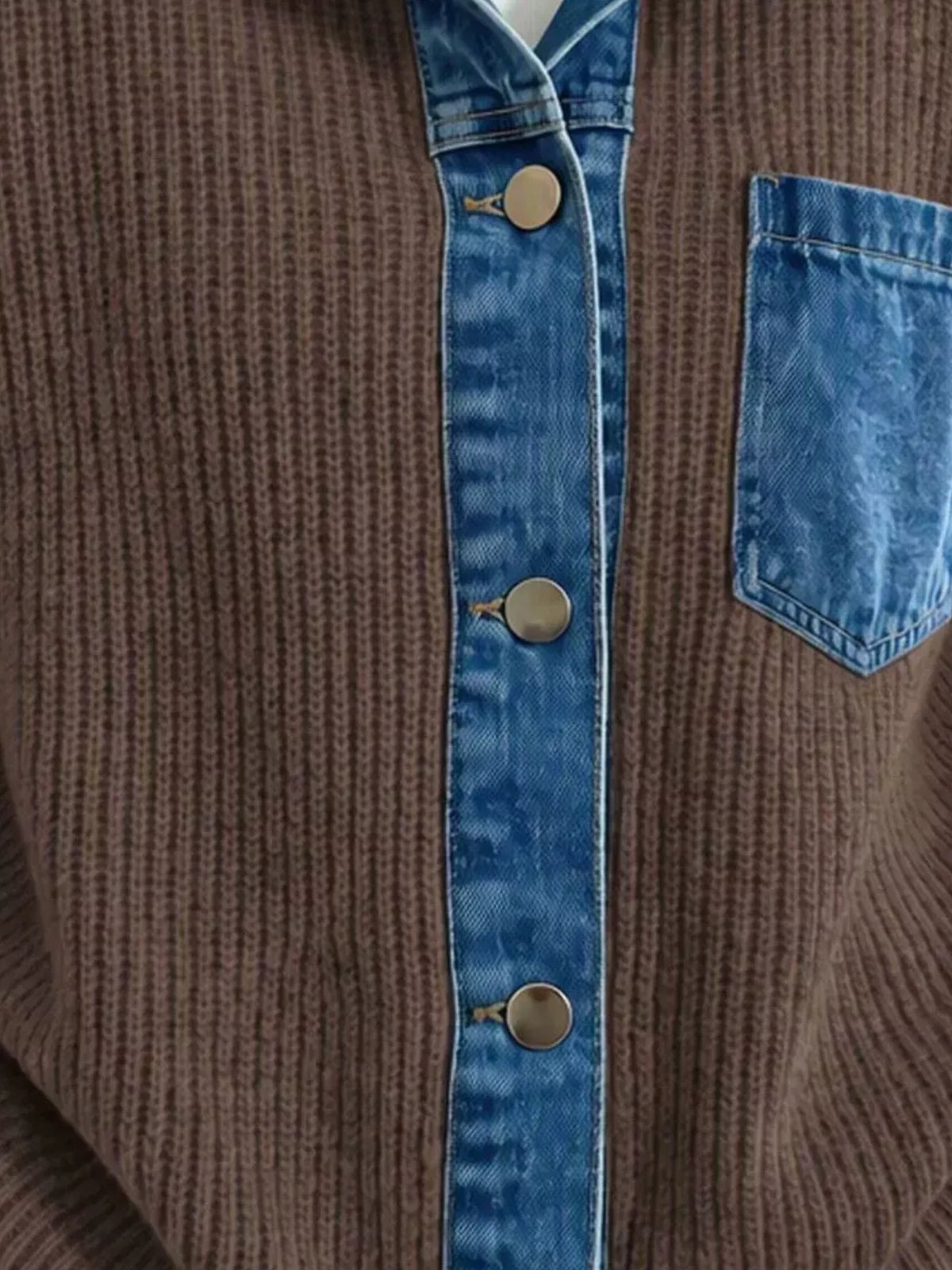 Denim Trim Button Up Cardigan