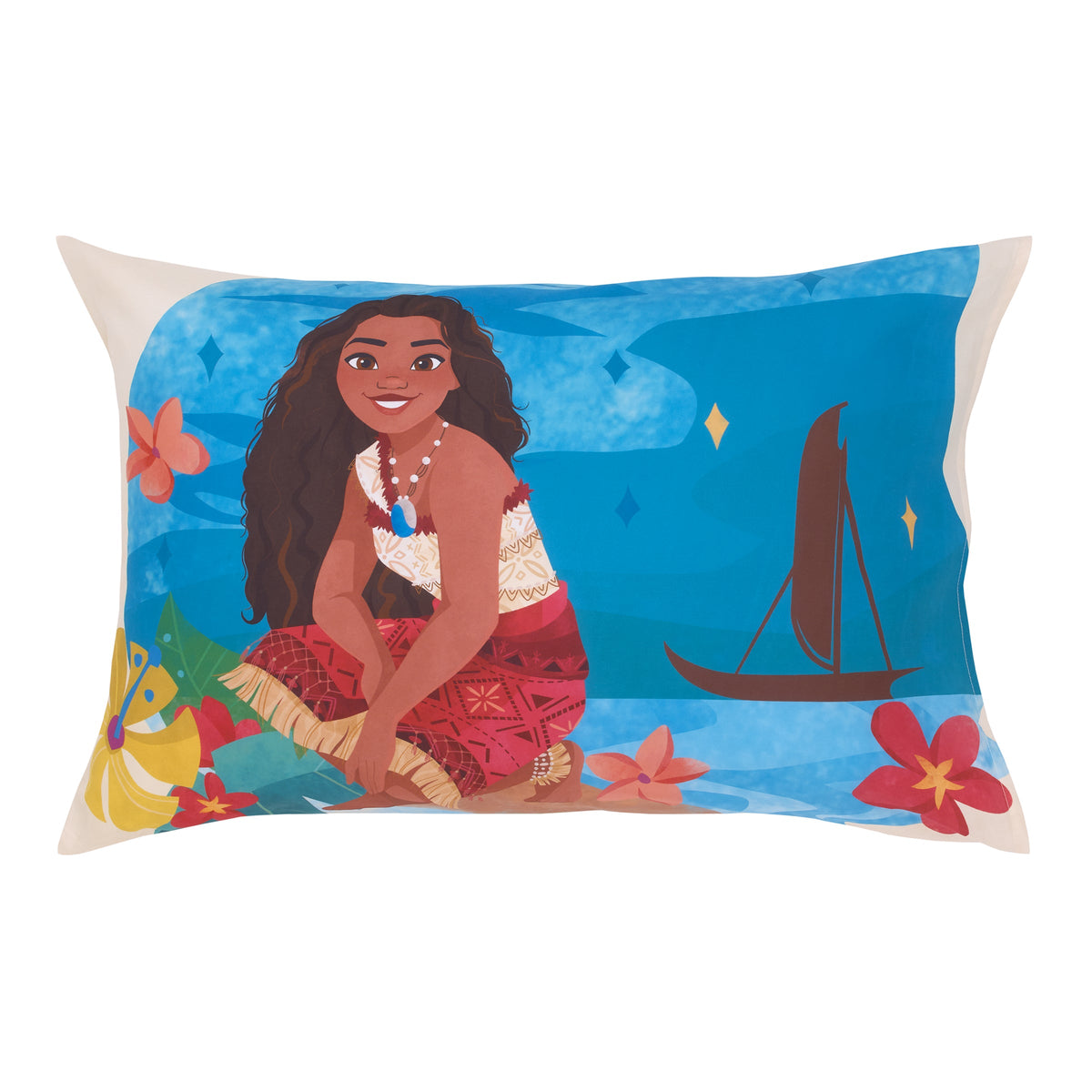 NoJo Disney Moana 2 Ocean Sisters 4 Piece Toddler Bed Set - Comforter, Fitted Bottom Sheet, Flat Top Sheet, Reversible Pillowcase, Aqua, and Orange
