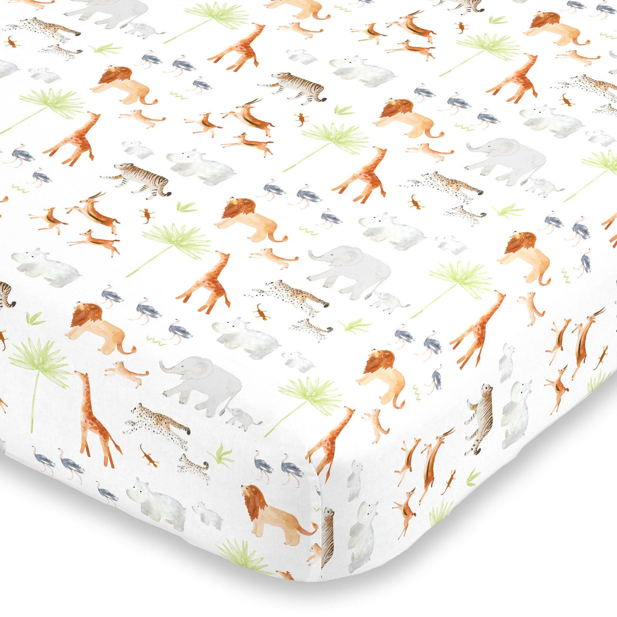 Watercolor Jungle Animals Crib Sheet - Mini Fitted Crib Sheet - Designed in The USA â€“ 24â€ x 38â€ x 5â€