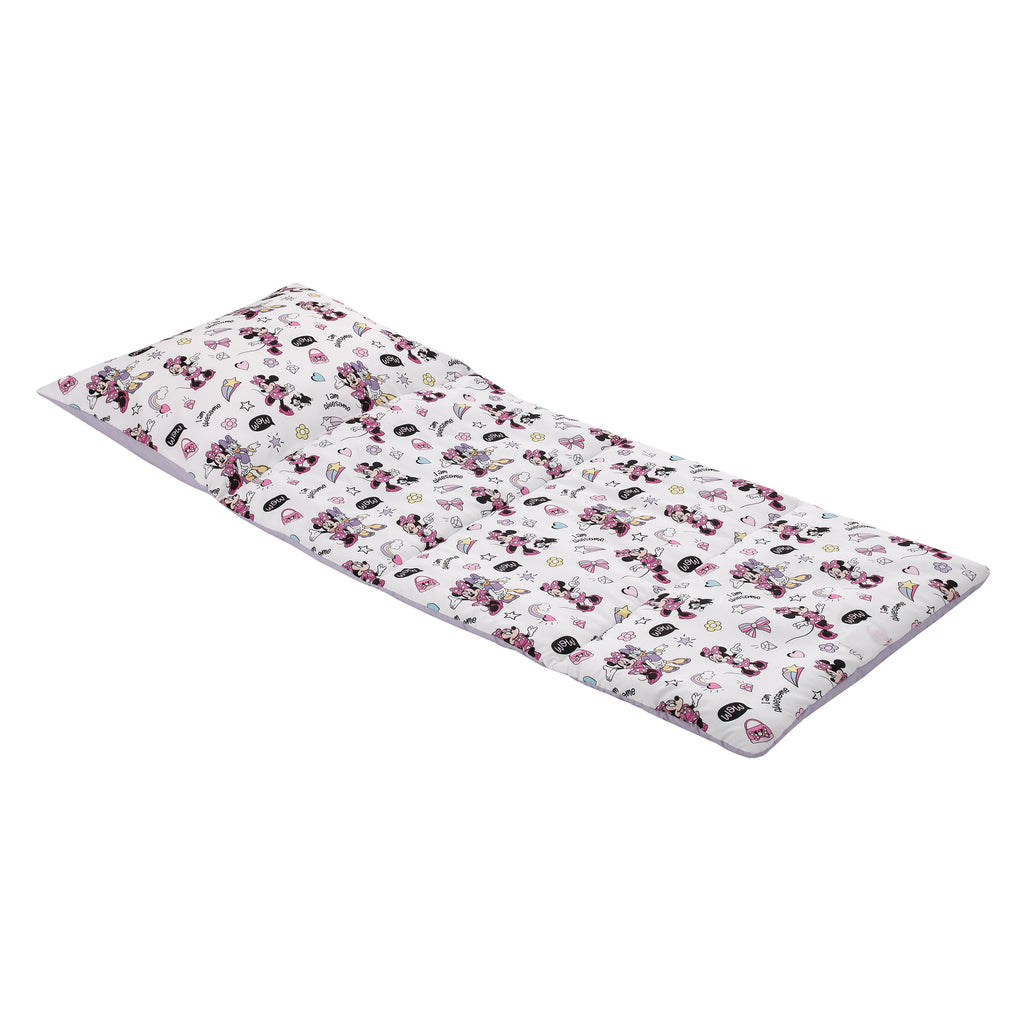 Minnie Mouse I am Awesome Lavender, Pink, and White, Daisy Duck, Rainbow Hearts and Stars Deluxe Easy Fold Toddler Nap Mat