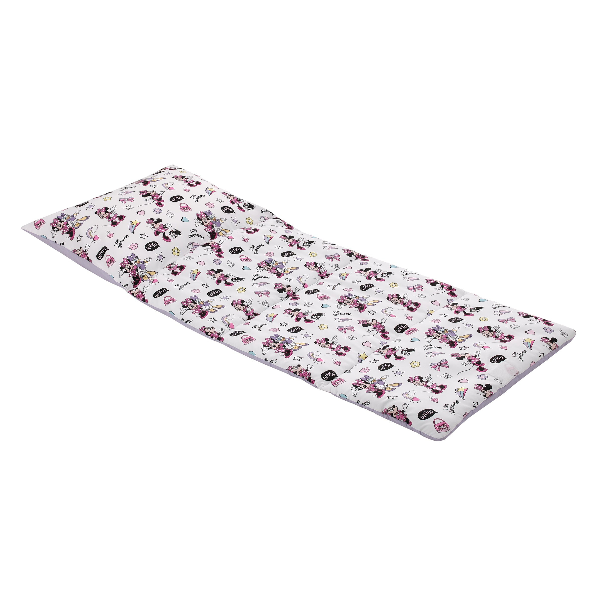 Minnie Mouse I am Awesome Lavender, Pink, and White, Daisy Duck, Rainbow Hearts and Stars Deluxe Easy Fold Toddler Nap Mat