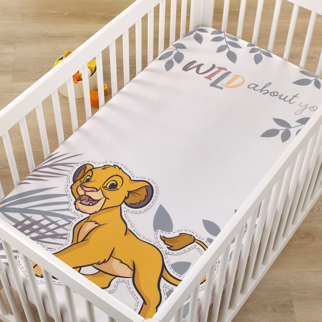 Disney Lion King Simba Tan, Sage, Gold and White "Wild About You" Nursery Photo Op Fitted Crib Sheet