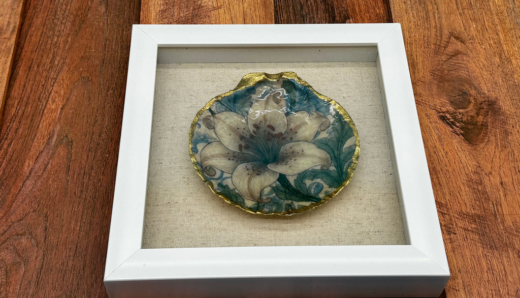 Decoupaged Scallop Shell White Shadow Box Wall Art