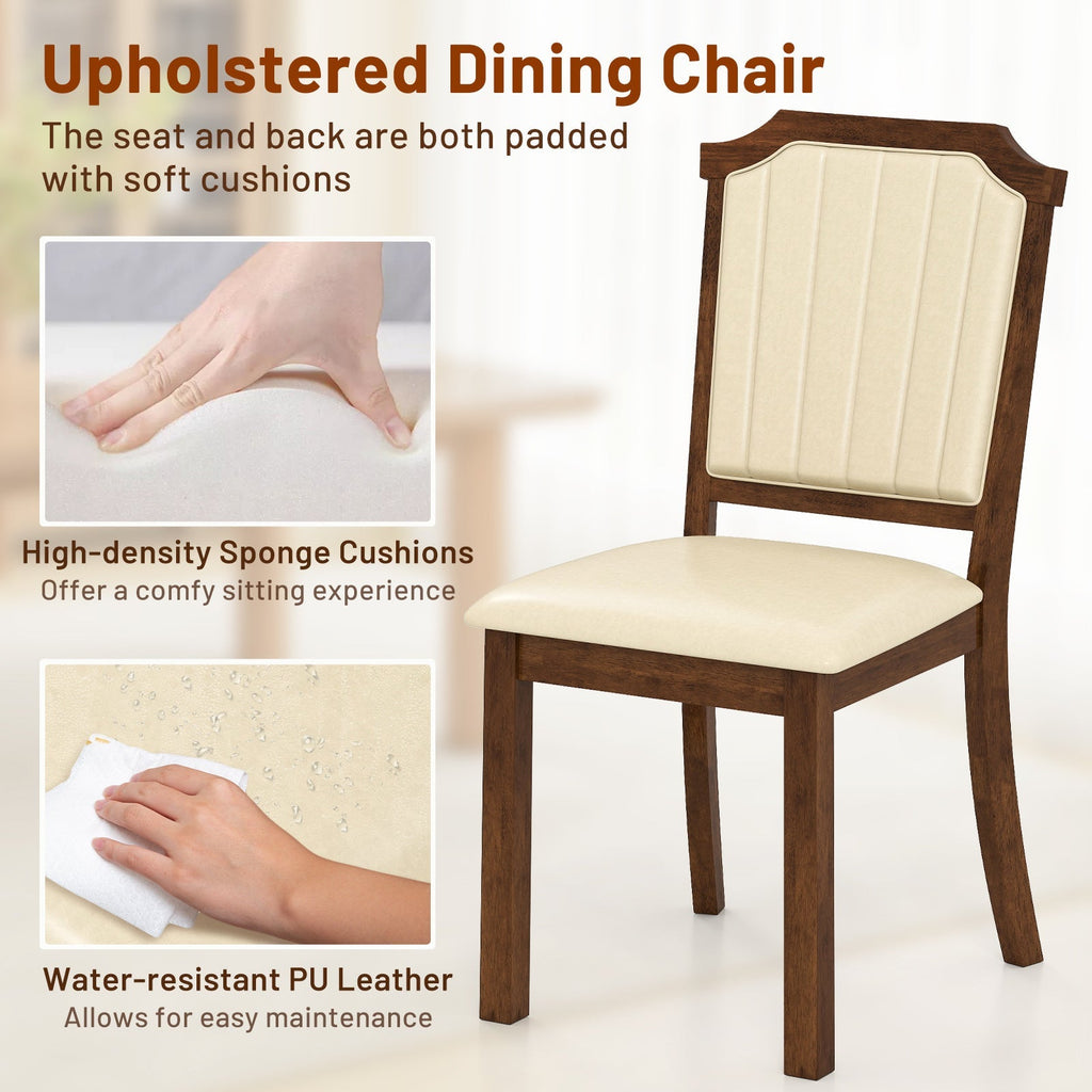 Dining Chair Set of 2 with PU Leather and Rubber Wood Frame-Brown