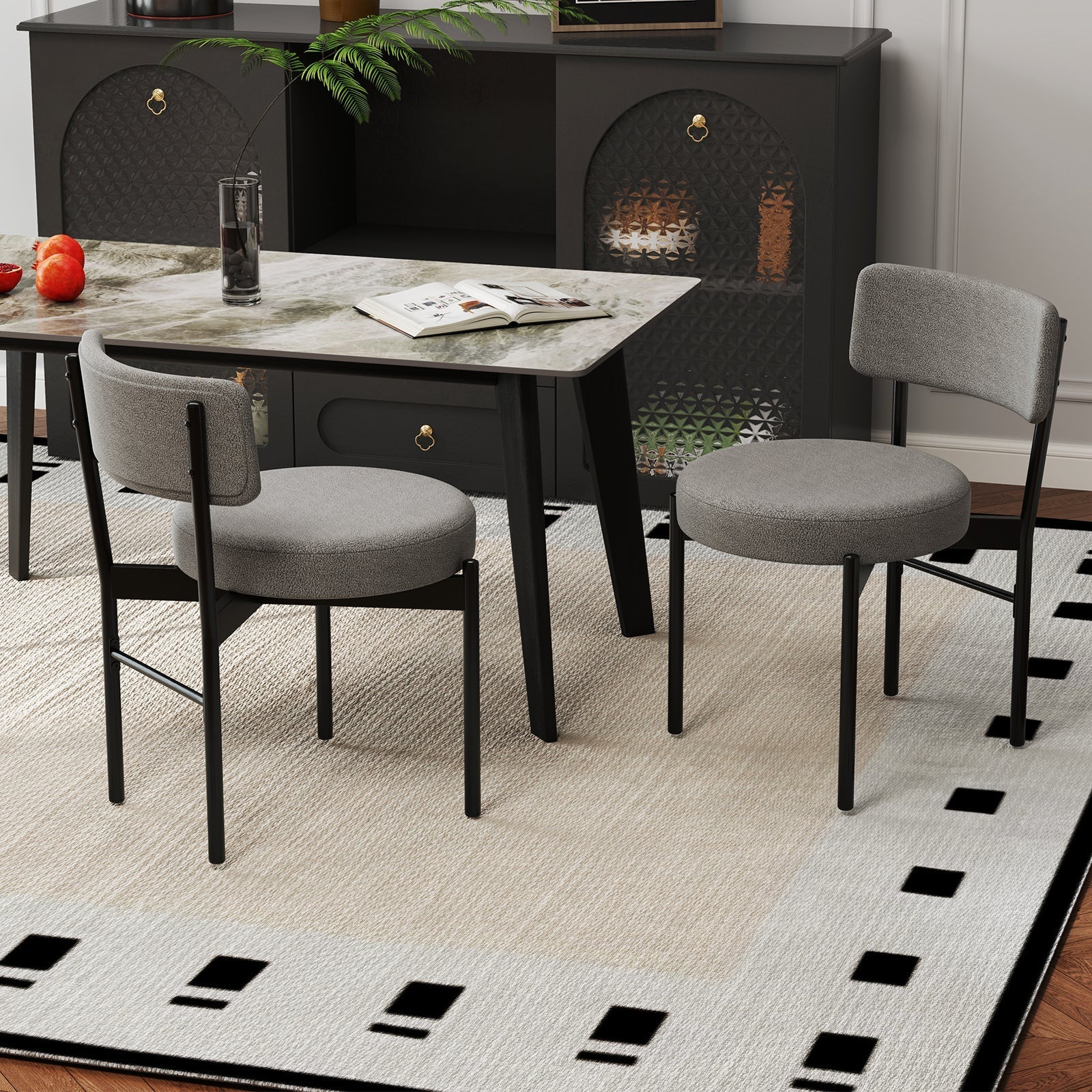 Dining Chair Set of 2 with Curved Backrest and Padded Seat