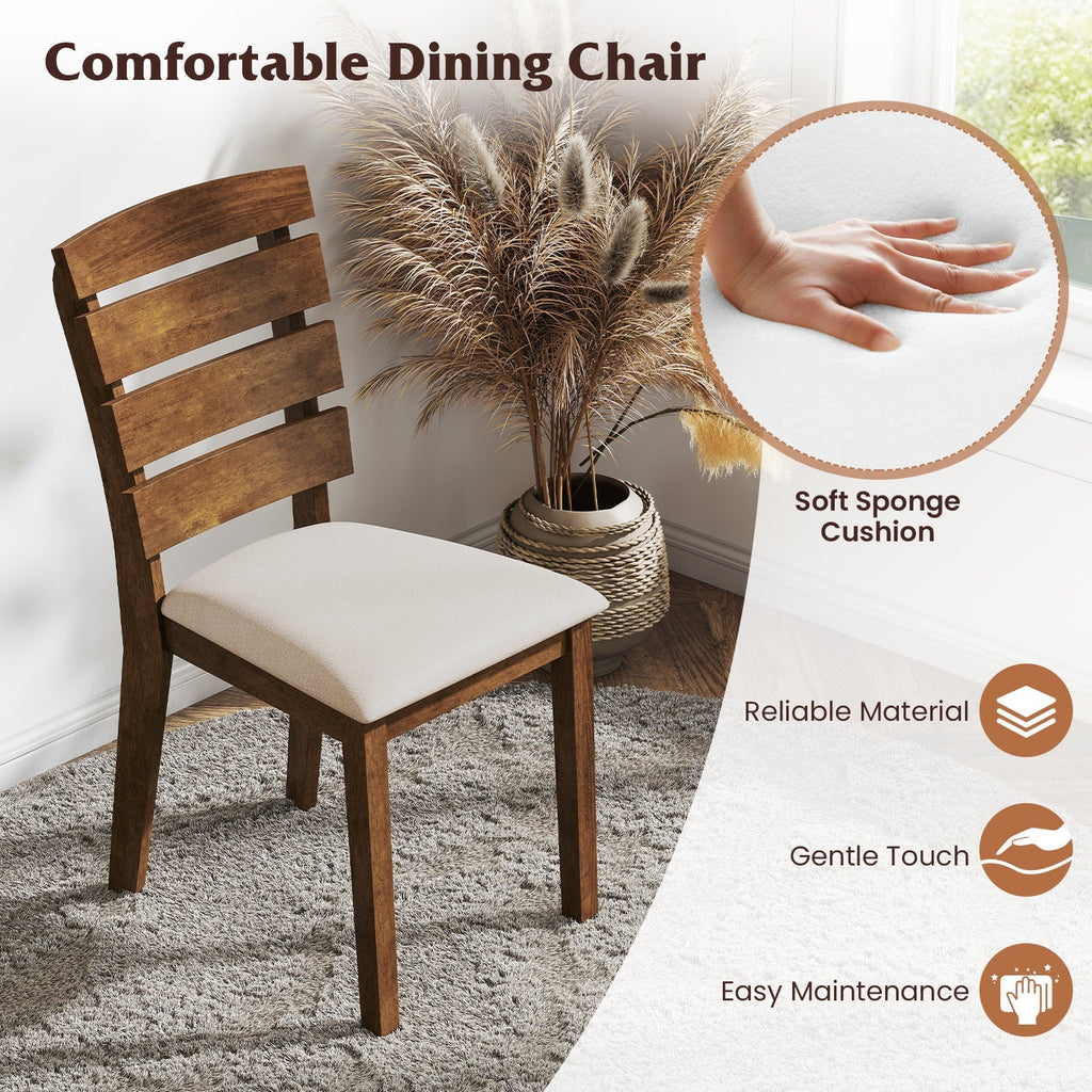 Dining Chair Set of 2 with Slatted High Backrest and Rubber Wood Legs-Brown