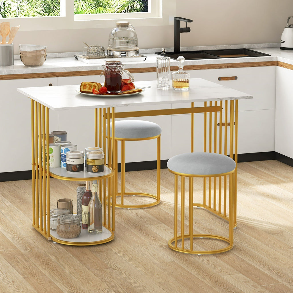 Rectangular Dining Table for 2 with 2-tier Storage Shelf for Small Space Dining Room-White