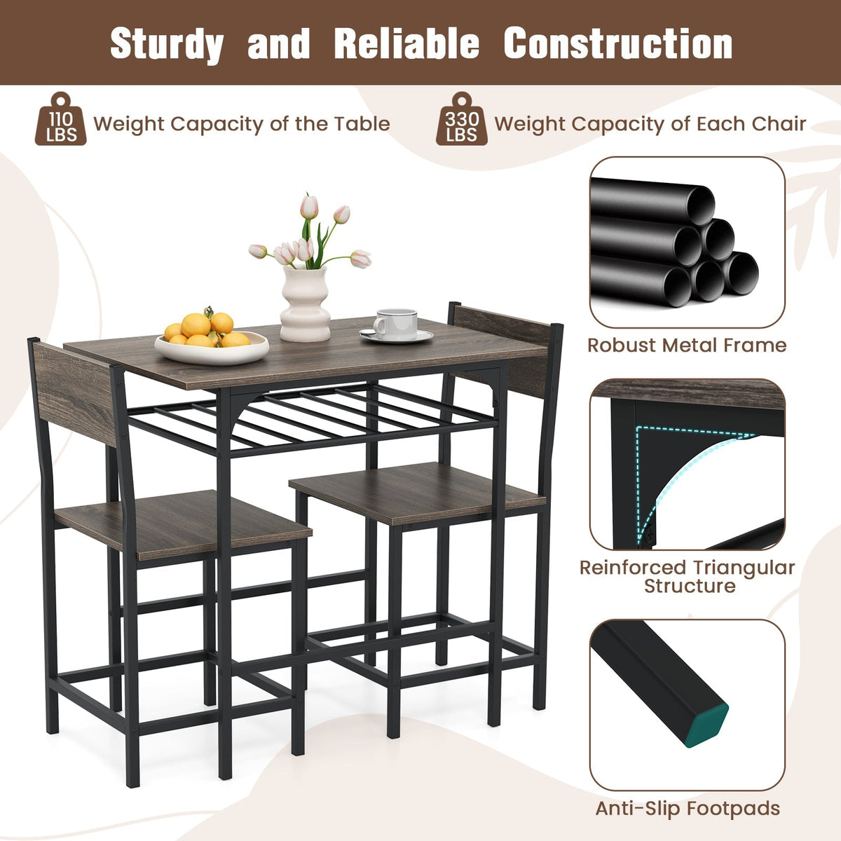 Dining Table Set with Metal Frame and Storage Rack