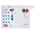 Curious George White, Blue, Red, and Yellow Balloons and Clouds Super Soft Milestone Baby Blanket