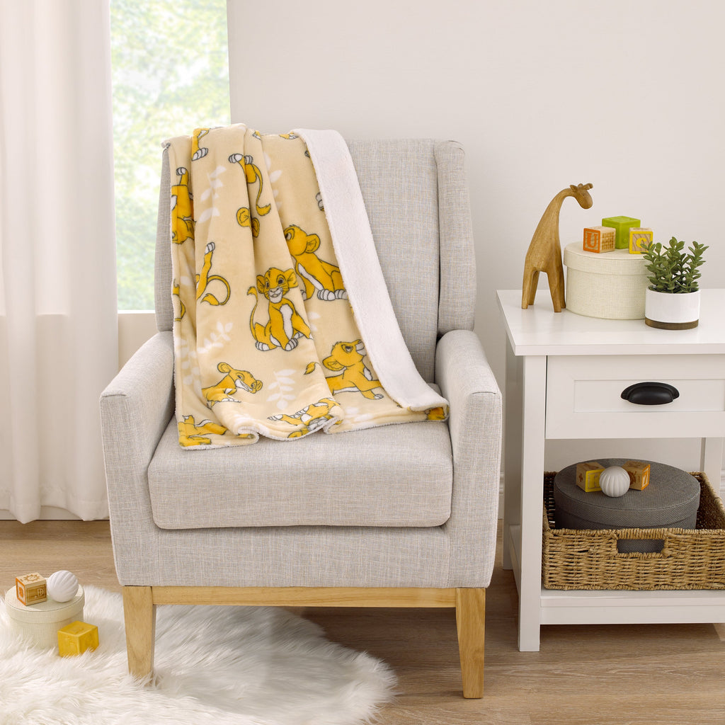 Lion King Tan, Beige and White Simba Super Soft Sherpa Baby Blanket