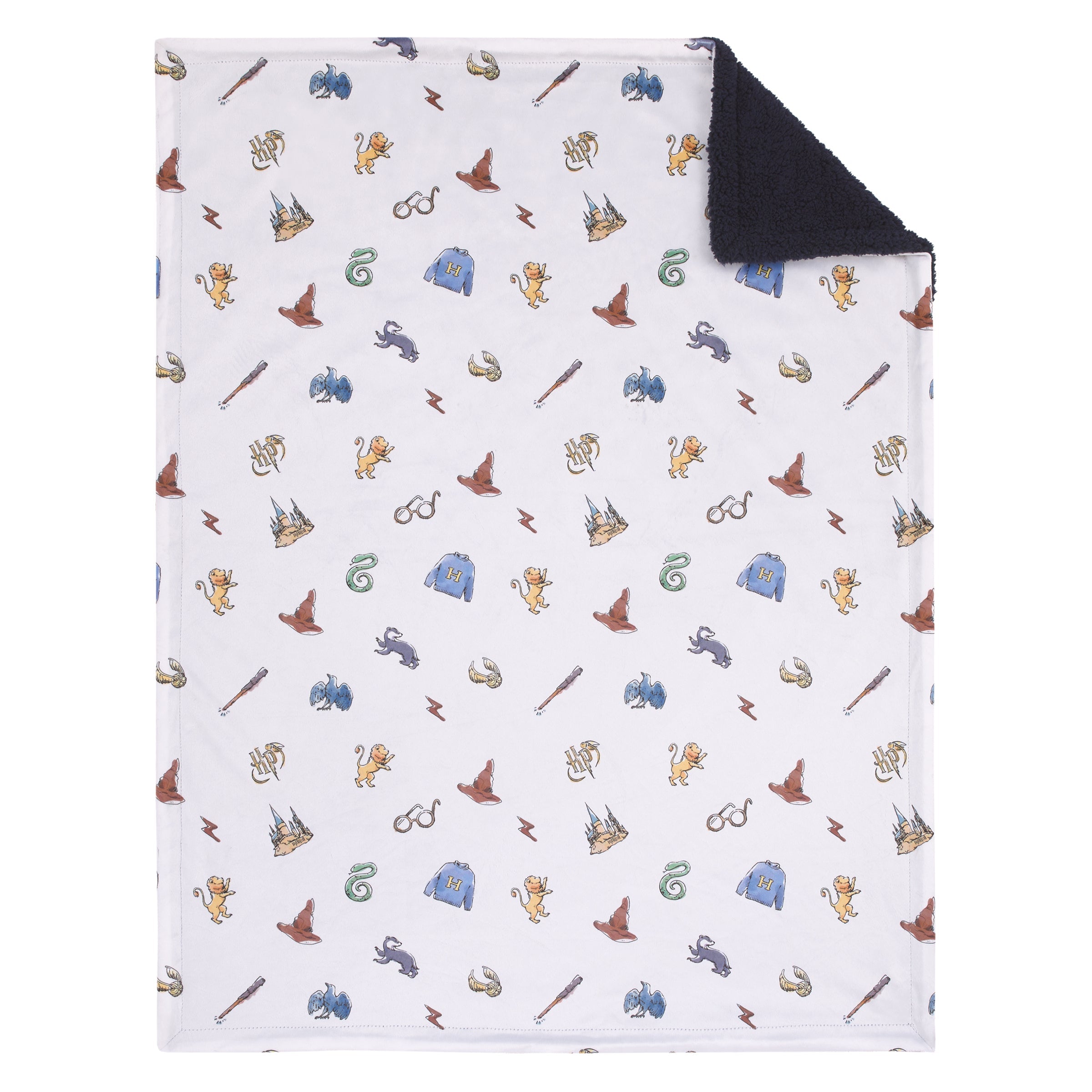Warner Bros  Harry Potter Welcome Little Wizard Navy, Burgundy, Blue, and White Super Soft Baby Blanket