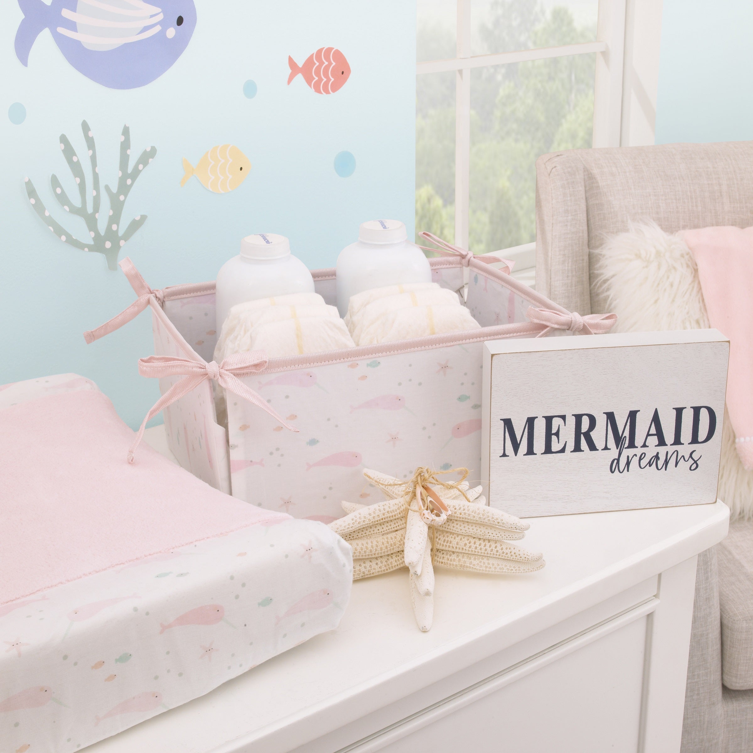 Under the Sea Whimsy Pink Narwhals Super Soft Changing Pad Cover