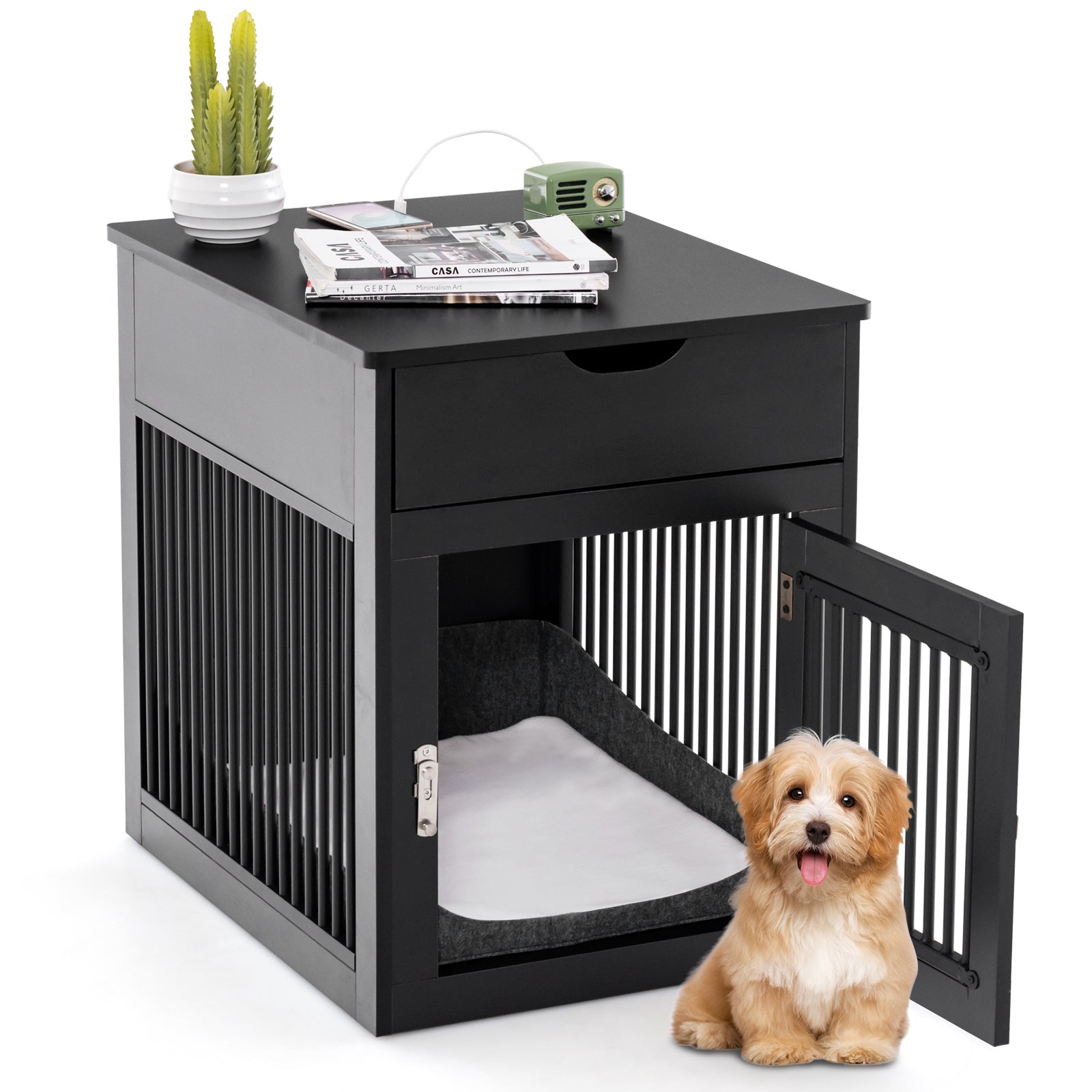 2-In-1 Dog House with Drawer and Wired Wireless Charging