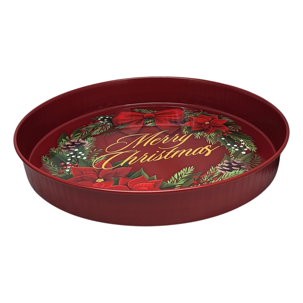 Huge Deep Round 13.5" Tray - Merry Christmas