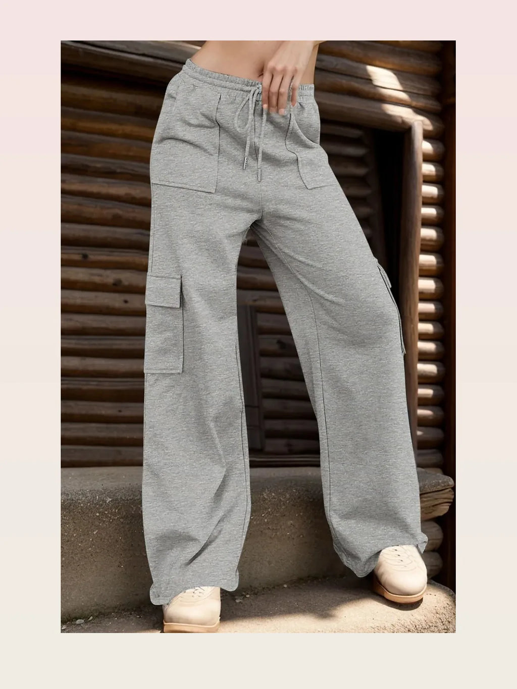 Drawstring Wide Leg Active Pants with Pockets