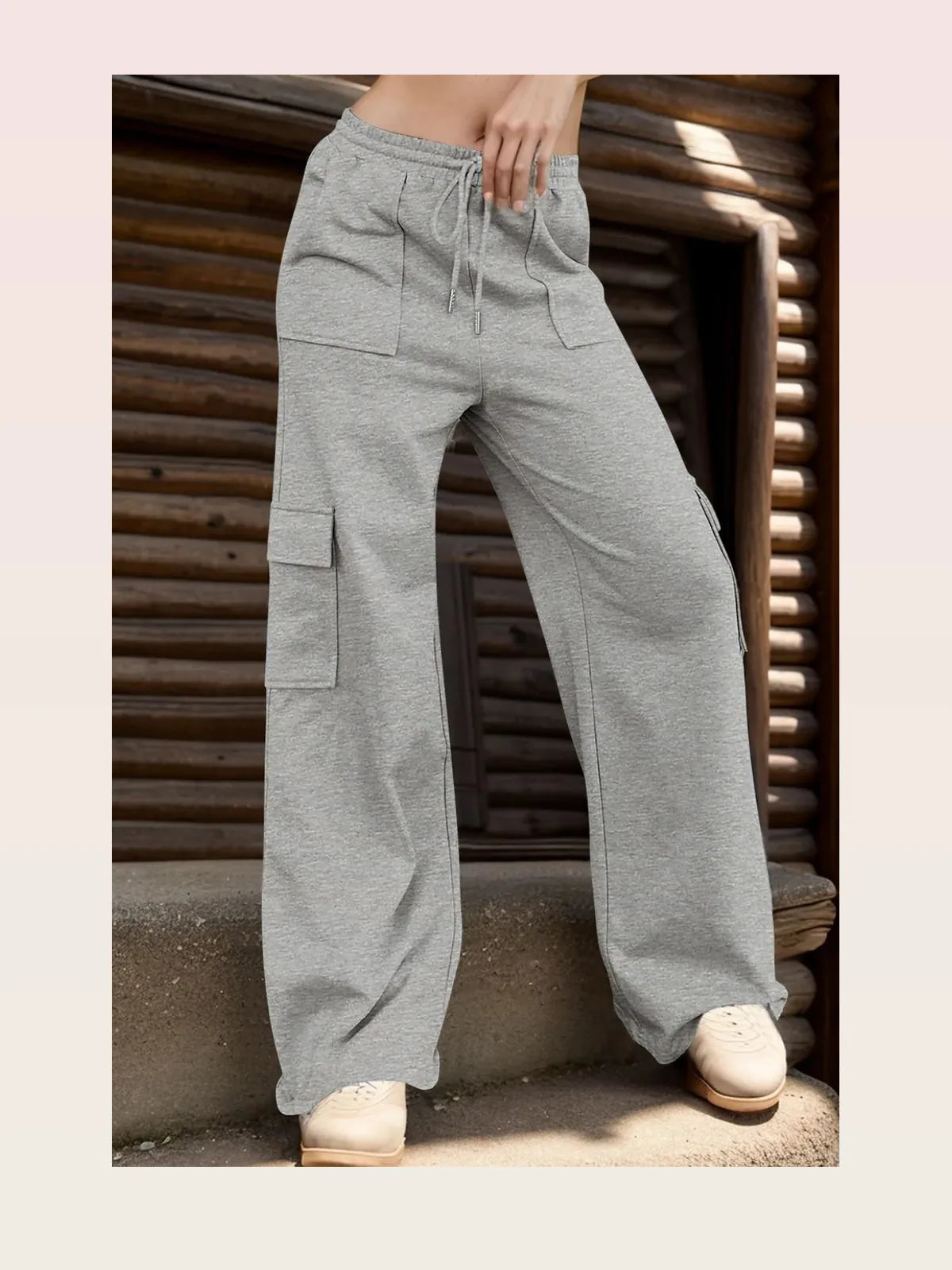 Drawstring Wide Leg Active Pants with Pockets