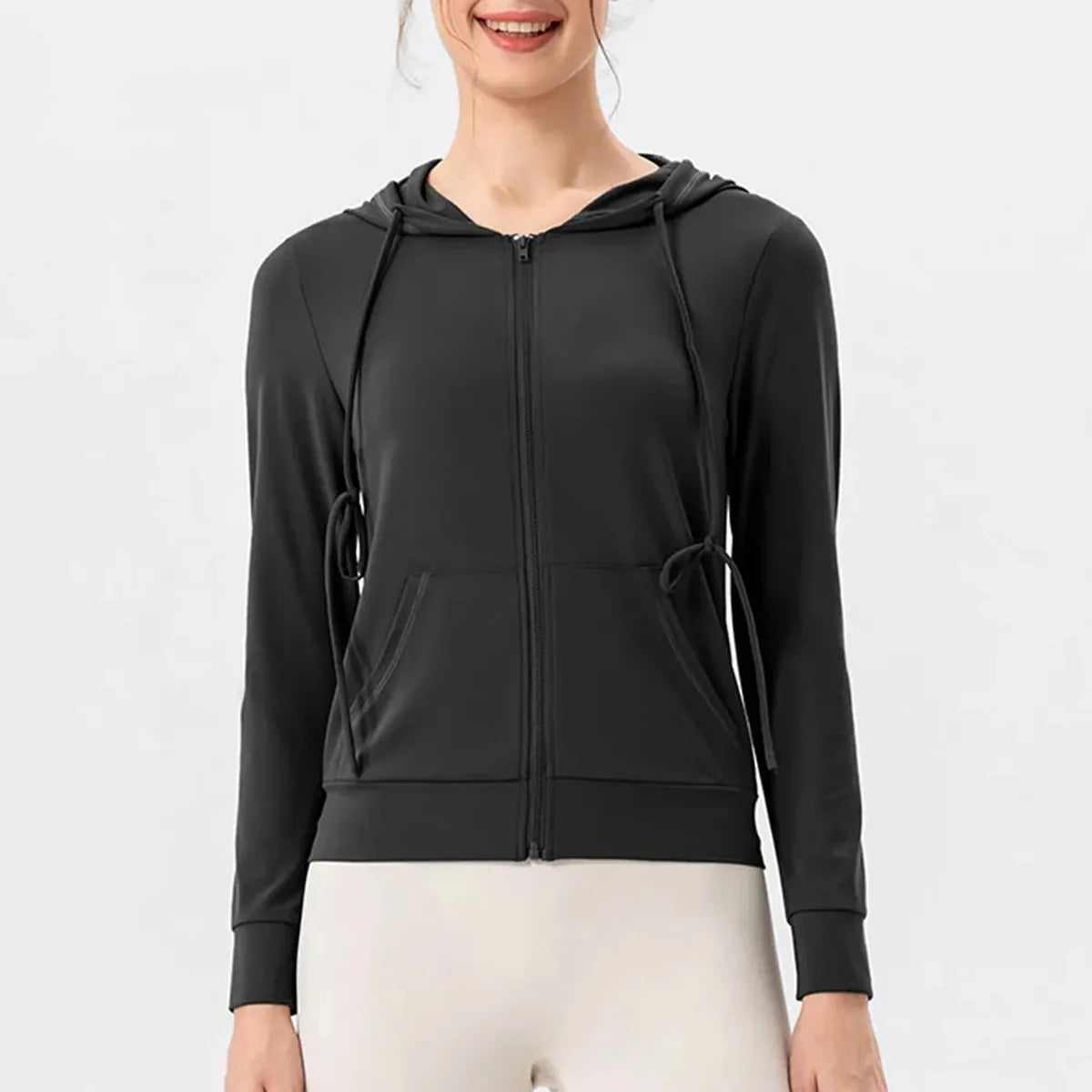 Drawstring Zip-Up Hooded Active Jacket