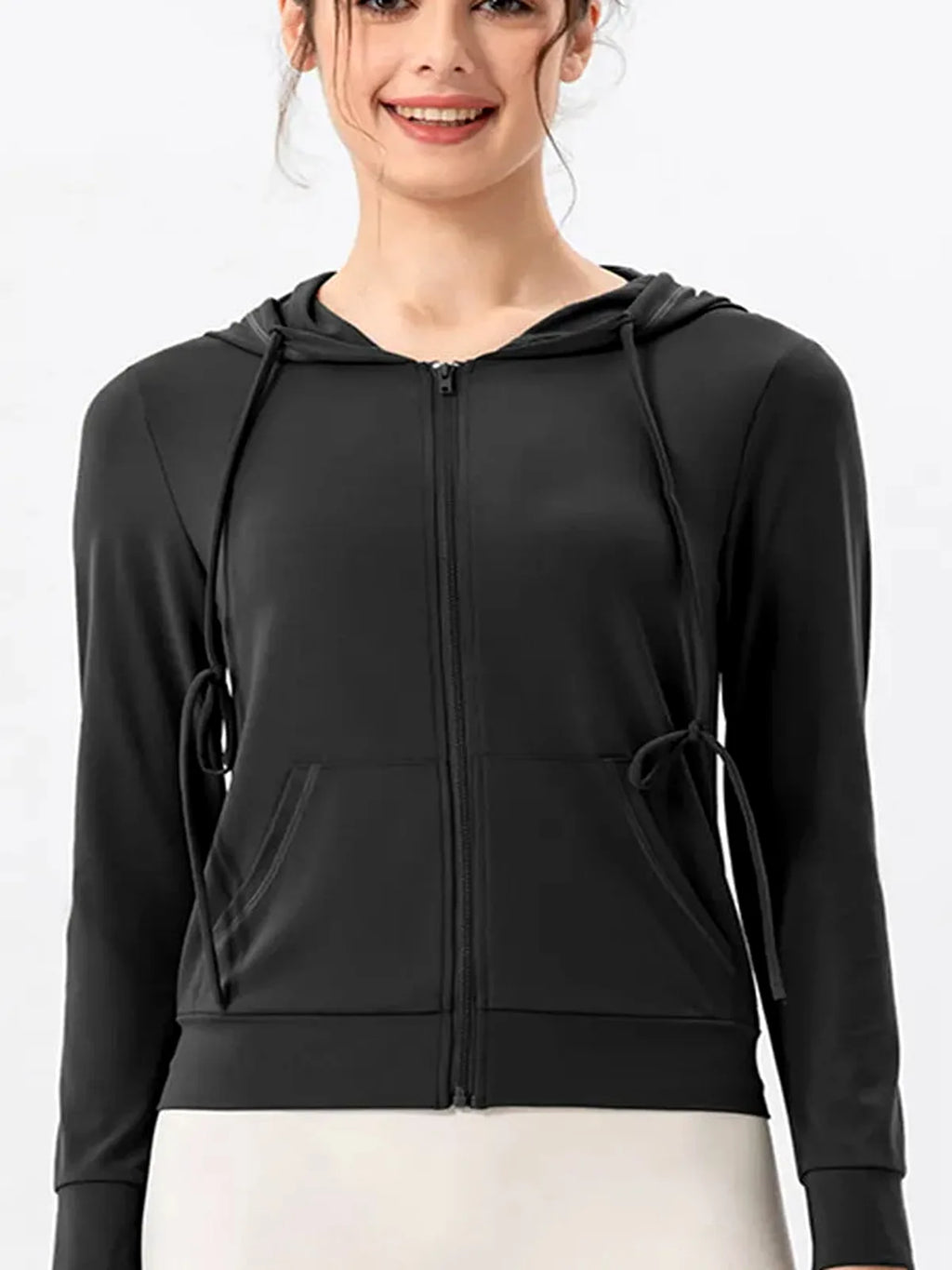Drawstring Zip-Up Hooded Active Jacket
