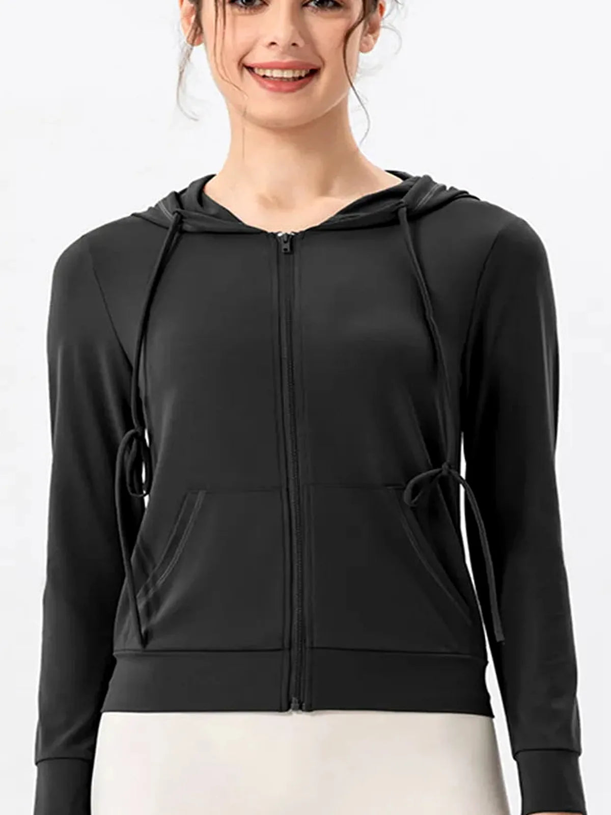 Drawstring Zip-Up Hooded Active Jacket
