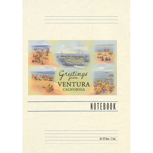 Vintage Lined Notebook Pastel Beach Scenes, Greetings from Ventura, California - Paperback