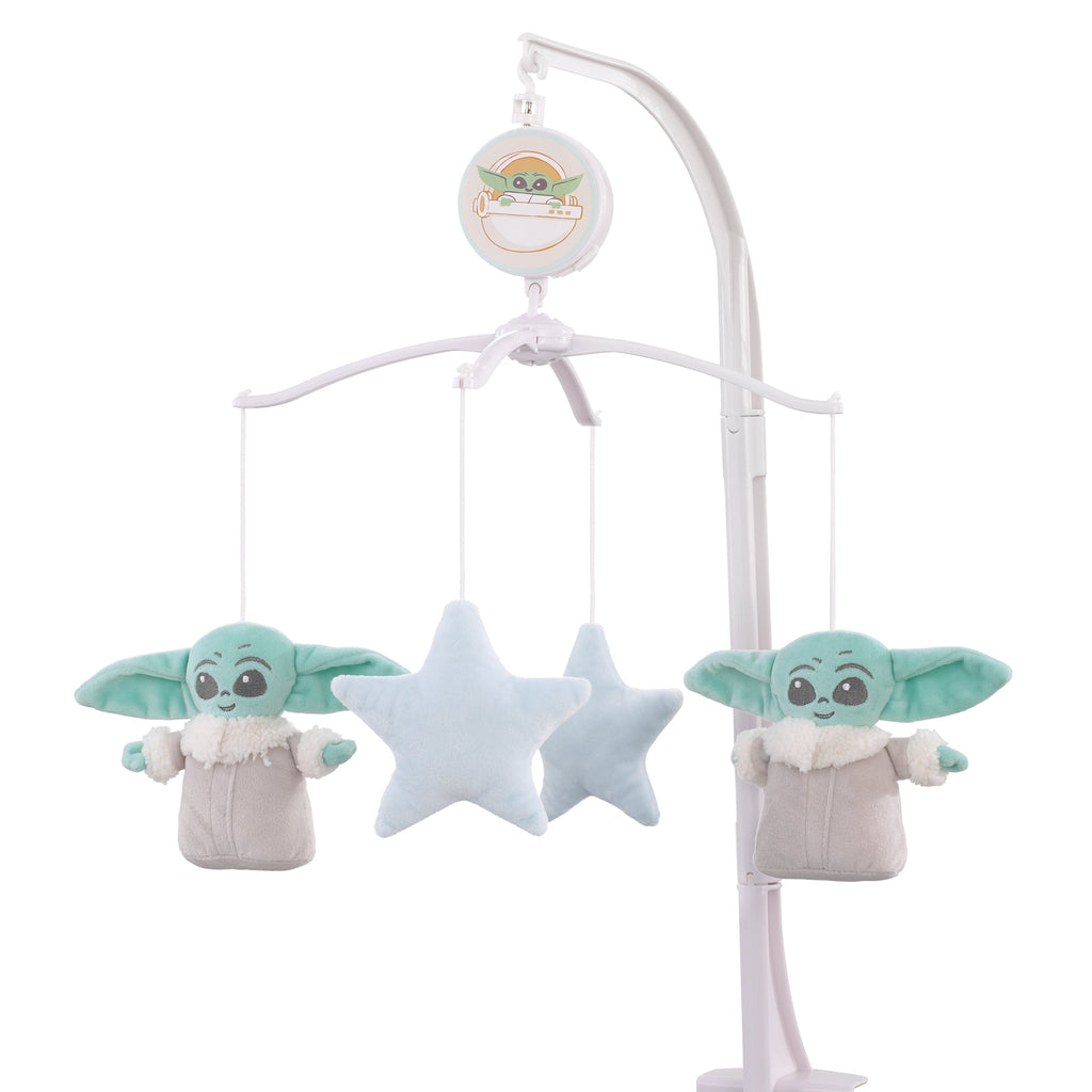 Grogu Cutest in the Galaxy Cream, Green, and Light Blue Stars Plush Musical Mobile