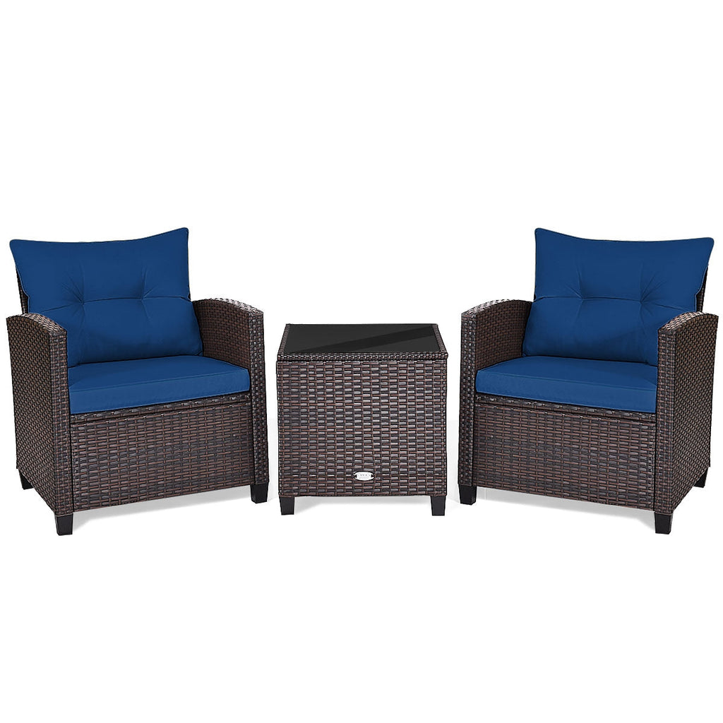 3 Pcs Patio Rattan Furniture Set Cushioned Conversation Set Coffee Table-Beige
