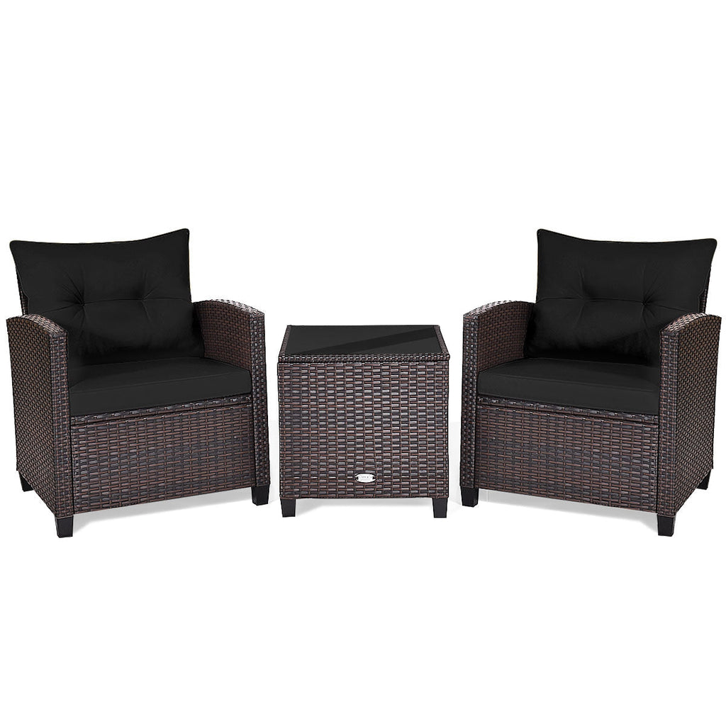 3 Pcs Patio Rattan Furniture Set Cushioned Conversation Set Coffee Table-Beige