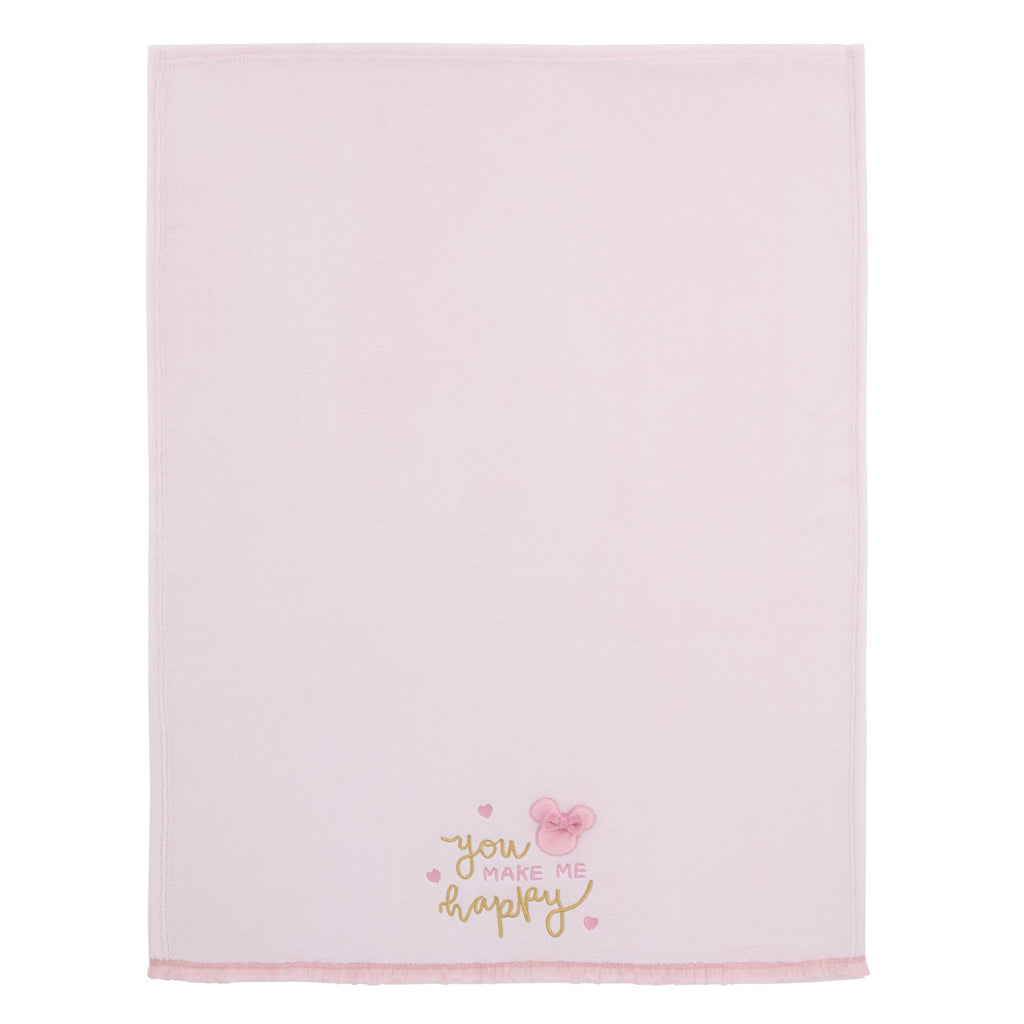 Minnie Mouse My Happy Place Pink Super Soft Appliqued Baby Blanket