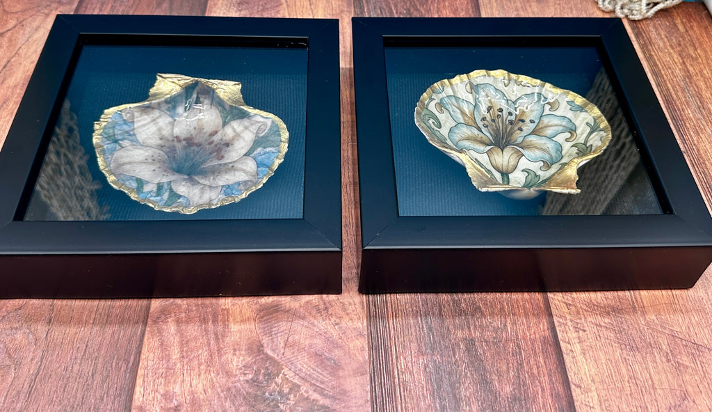 Decoupaged Scallop Shell Black Shadow Box Wall Art