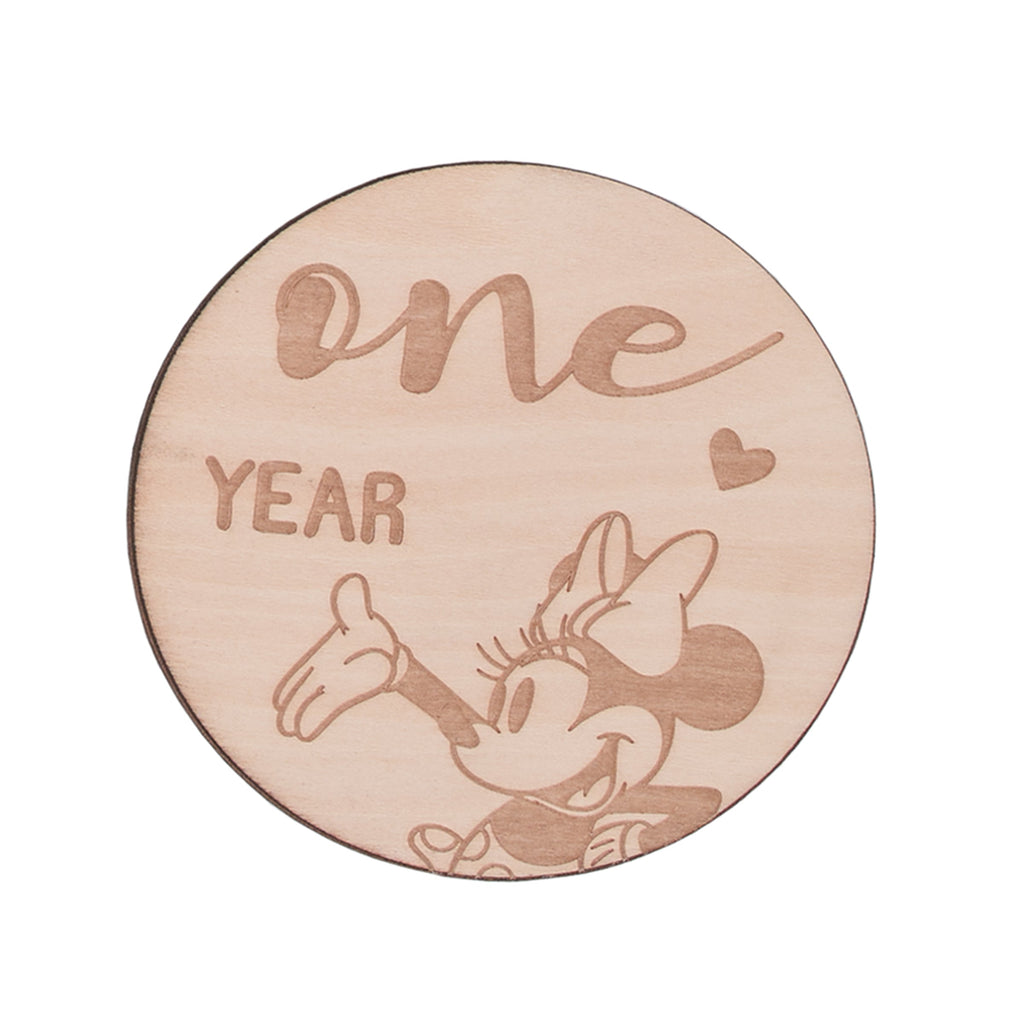 Minnie Mouse Natural Wood Tone, 12 Piece Wooden Engraved Milestone Cards
