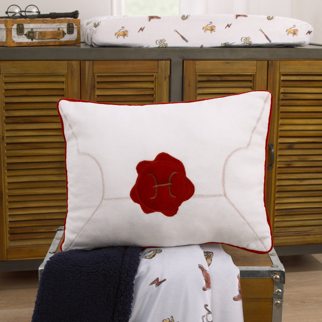 Harry Potter Welcome Little Wizard Red, and White Addressed Letter Decorative Pillow