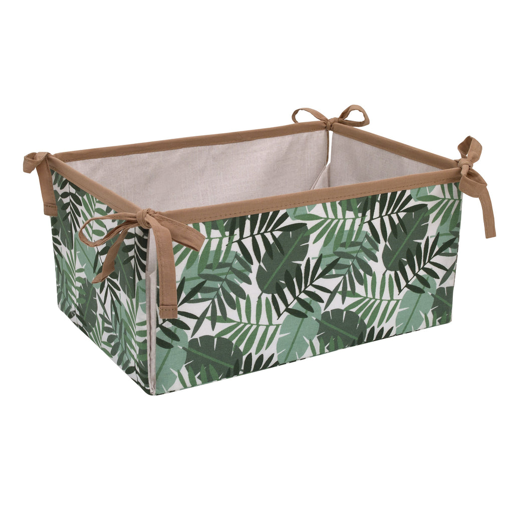 Jungle Paradise Green, Gray, and Tan Lion, Sloth, and Leopard Palm Leaf 4 Piece Nursery Crib Bedding Set - Comforter, 100% Cotton Fitted Sheet, Crib Skirt, and Storage Caddy