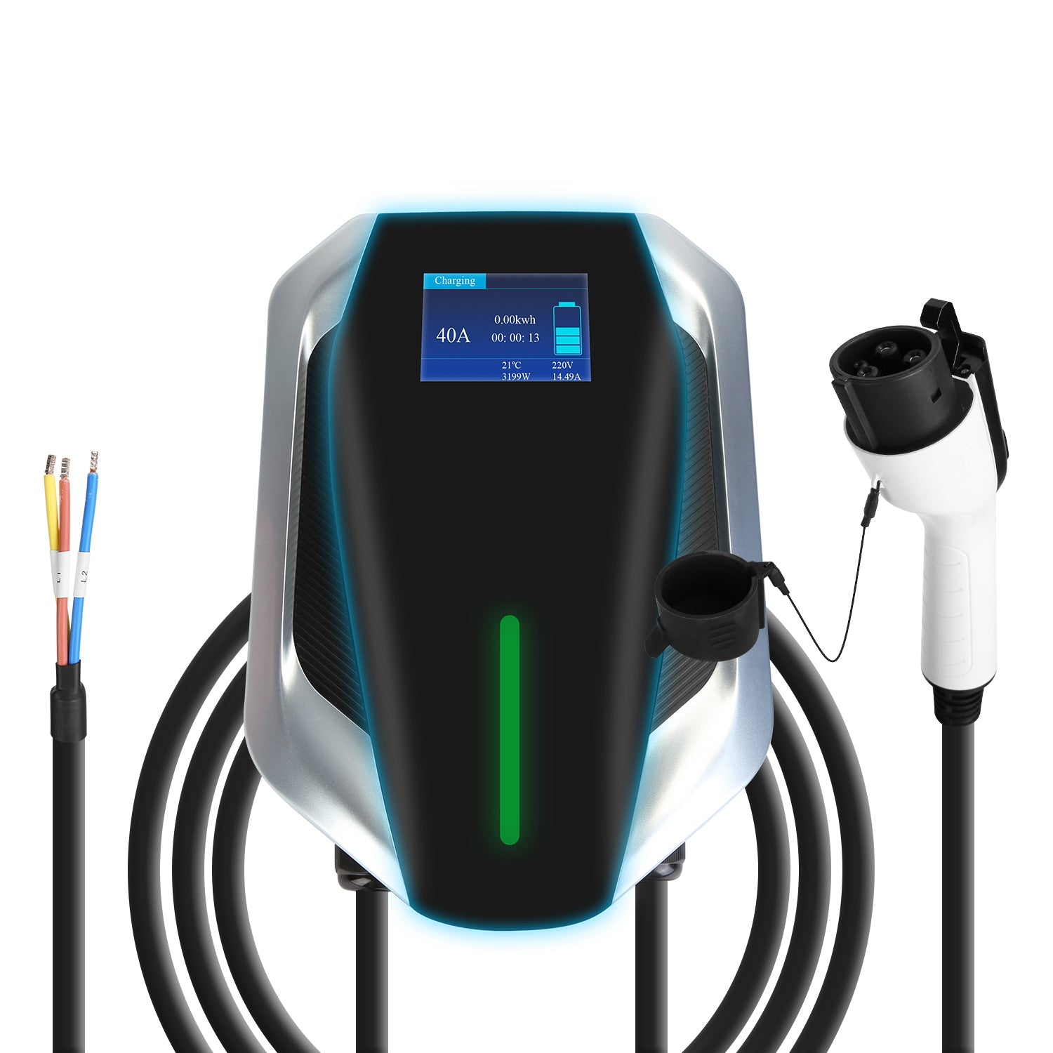 Level 2 Electric Vehicle Charger EV Wall Charger Car Charging Station with 2 Swipecards Digital Display Gun Locking for Home Garage