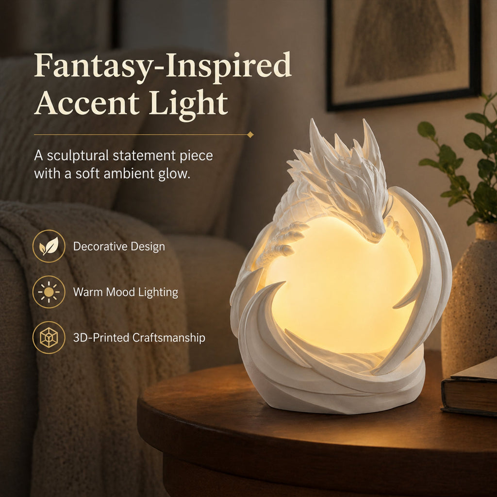 3D Printed Dragon Ambient Table Lamp, Warm Glow Decorative Night Light, Sculptural Desk Lamp For Bedroom, Bookshelf And Home Decor