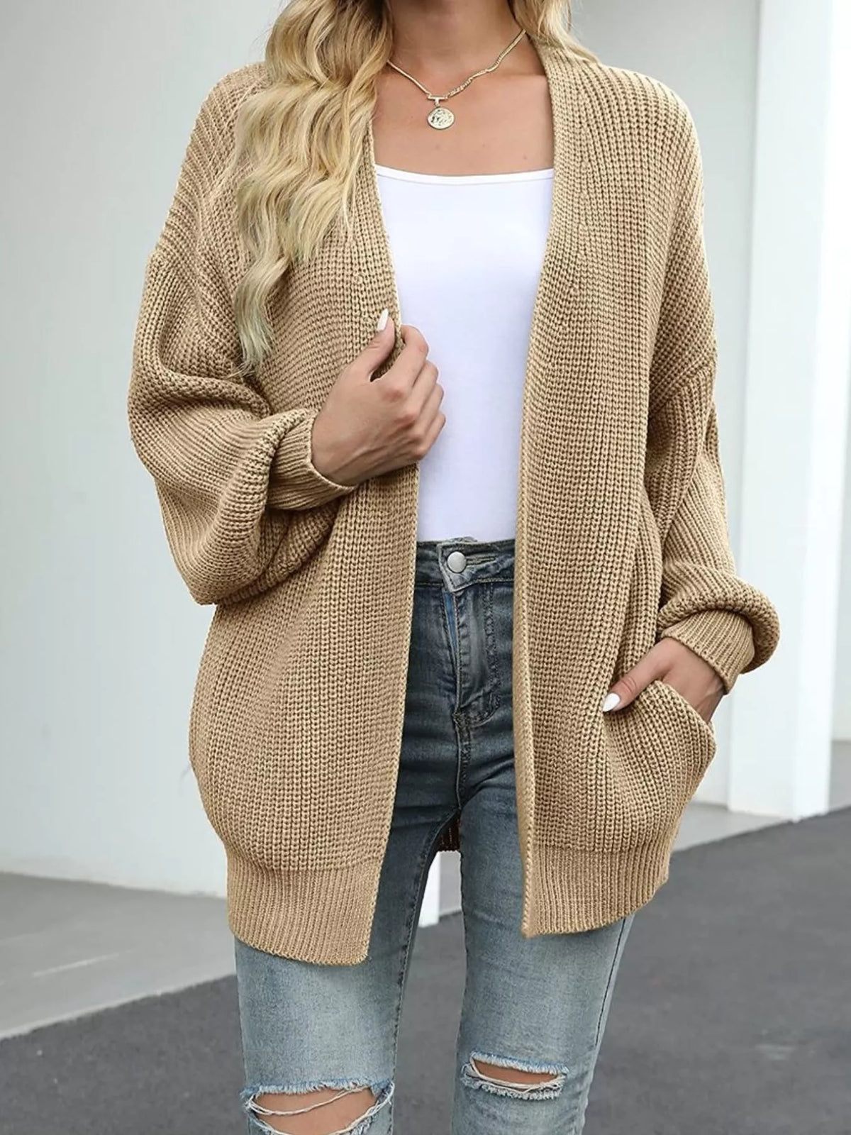 Open-Front Chunky Knit Cardigan