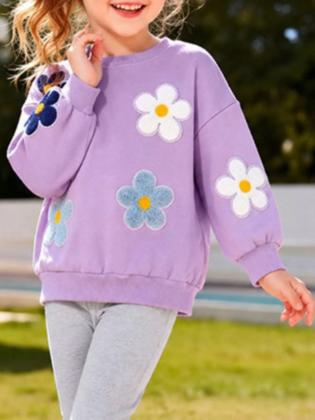 Children's Floral Applique Sweatshirt and Leggings Set
