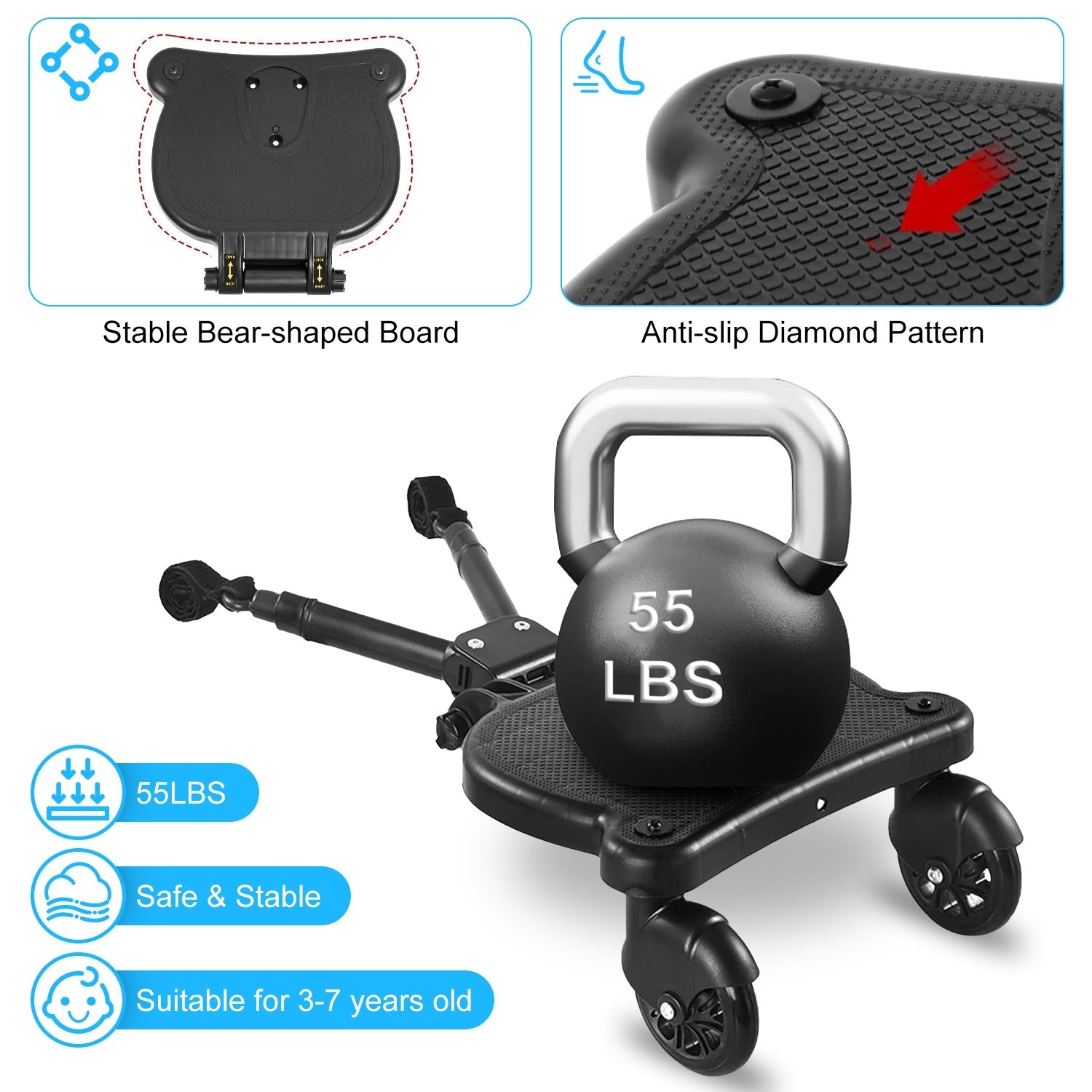 2 In 1 Universal Stroller Board Sit & Stand for 3-7 Years