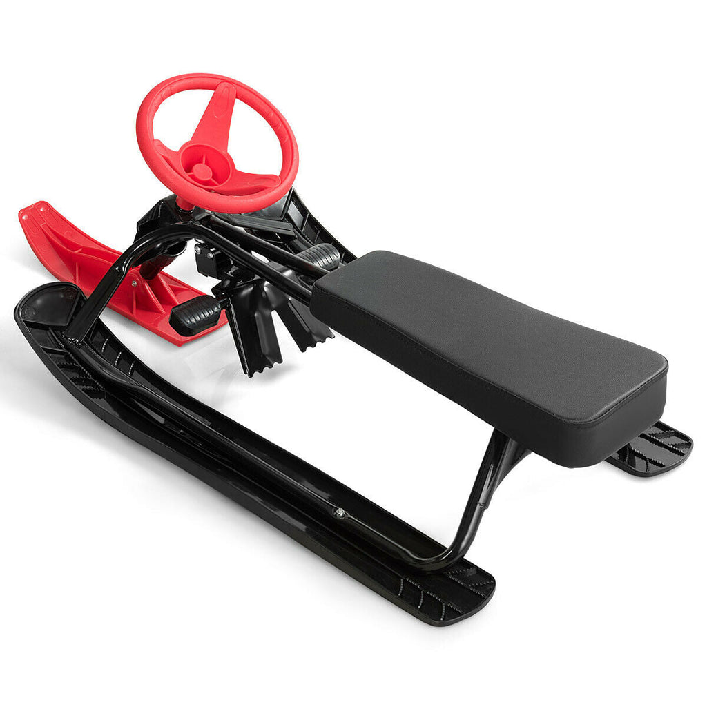 Kids Snow Sand Grass Sled w/ Steering Wheel and Brakes