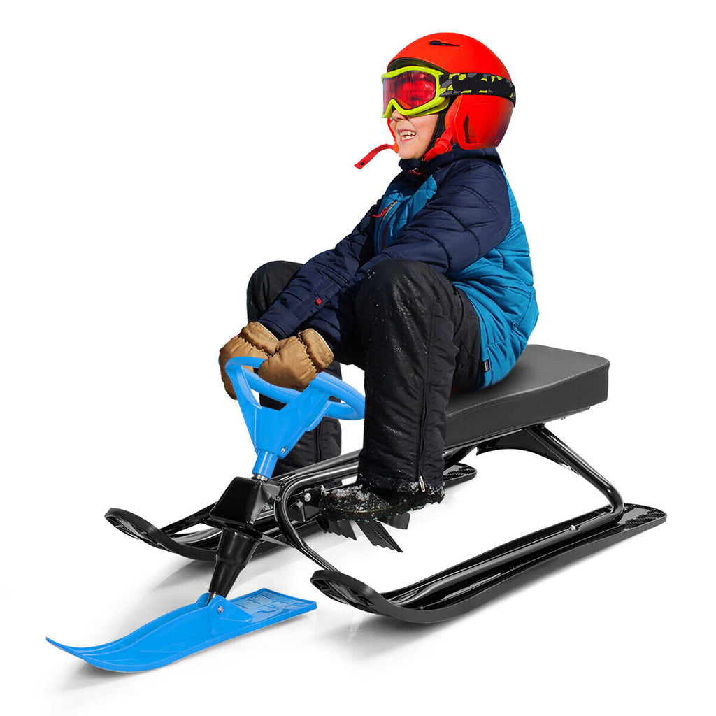 Kids Snow Sand Grass Sled w/ Steering Wheel and Brakes