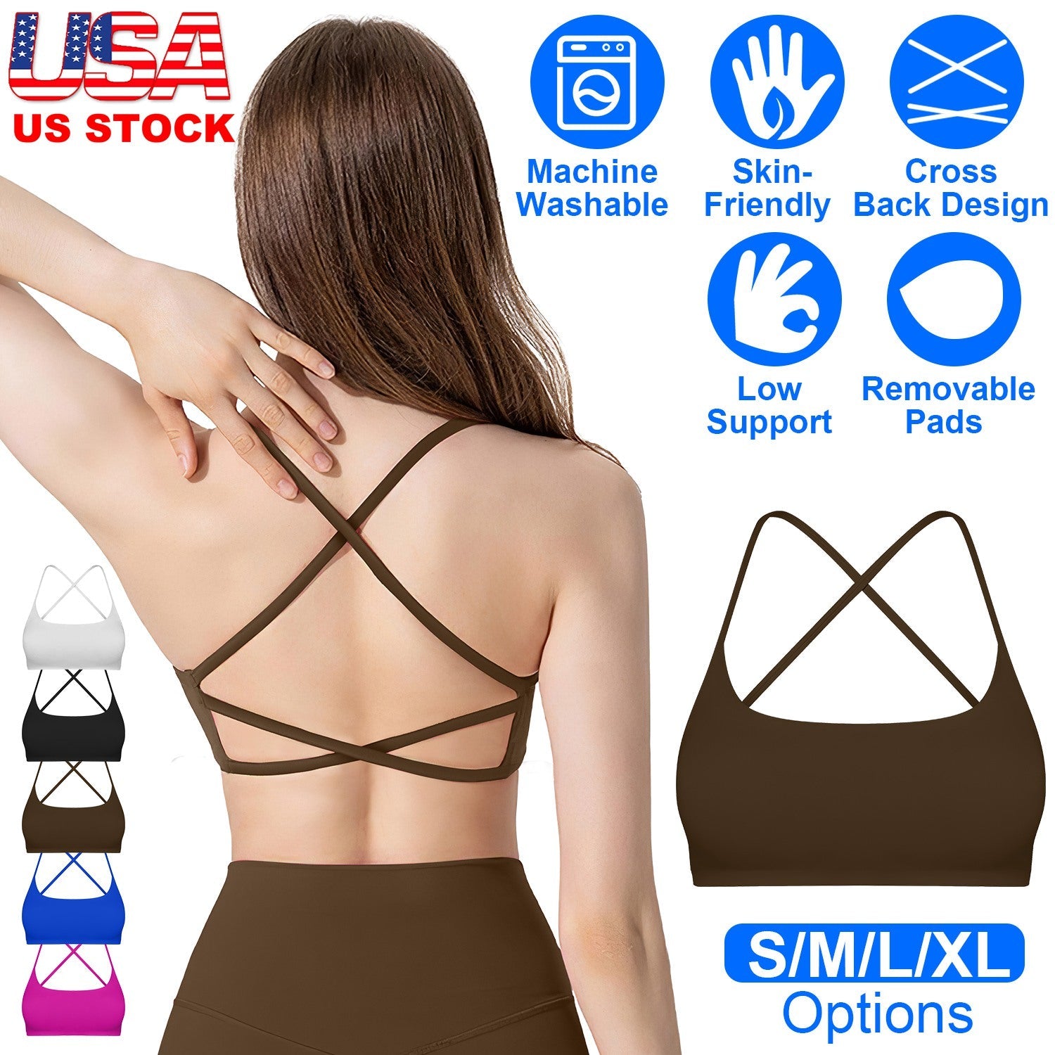 Cross Back Padded Sports Bra with Removable Pads