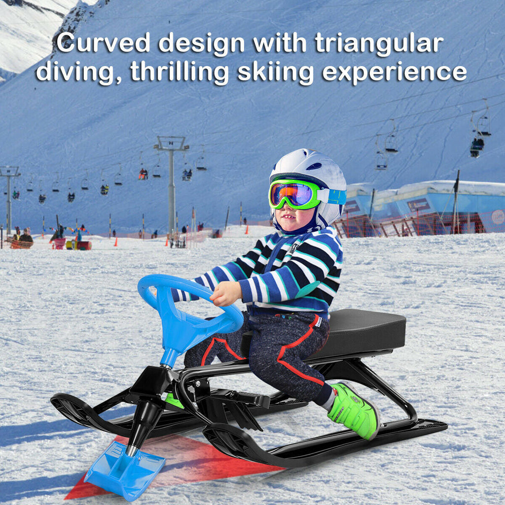 Kids Snow Sand Grass Sled w/ Steering Wheel and Brakes