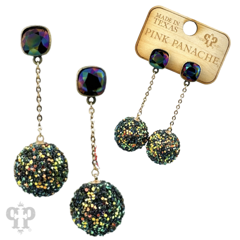 Glitter mesh bead and chain dangle earring with crystals from Swarovski®- LC