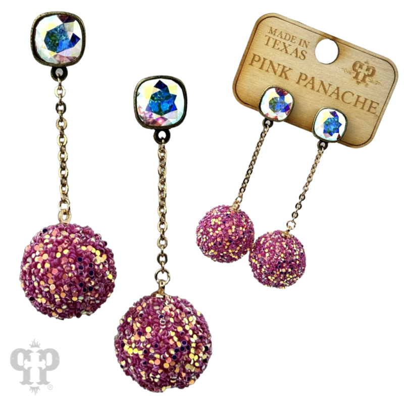 Glitter mesh bead and chain dangle earring with crystals from Swarovski®- LC
