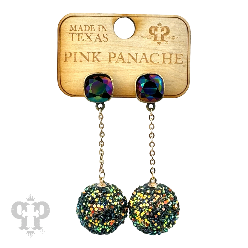 Glitter mesh bead and chain dangle earring with crystals from Swarovski®- LC
