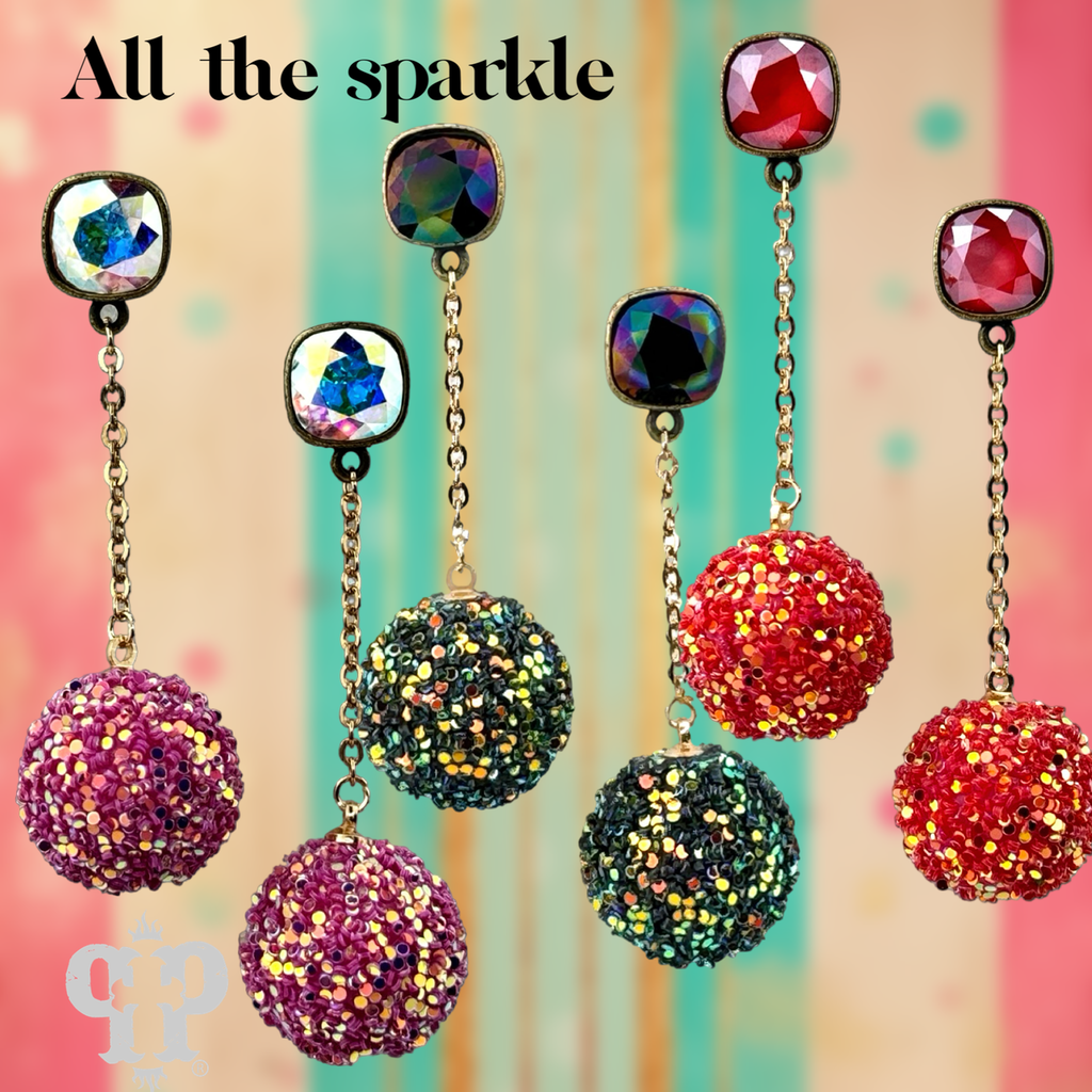 Glitter mesh bead and chain dangle earring with crystals from Swarovski®- LC